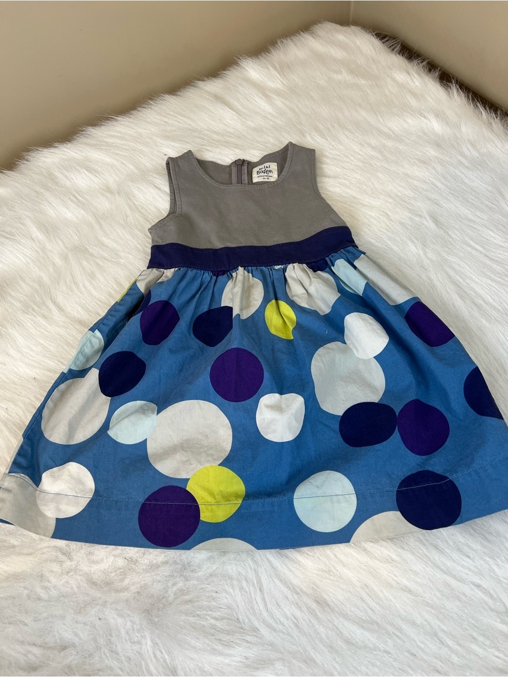 Mini Boden Children's Polka Dot Cotton Dress - Blue & Gray 18-24 months